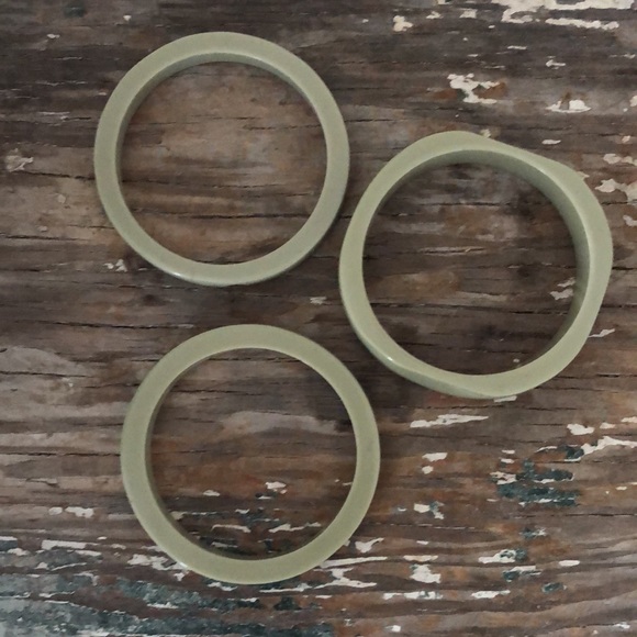 Trio of Anthropologie Pale Green Stacking Bracelets with Gold dots - Picture 5 of 8